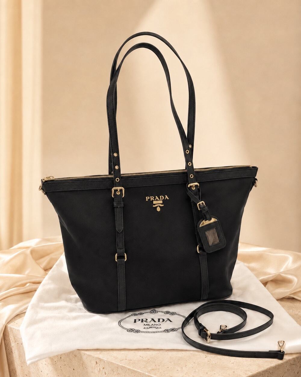 GWP Black Nylon Convertible Shopping Tote with Crossbody Strap